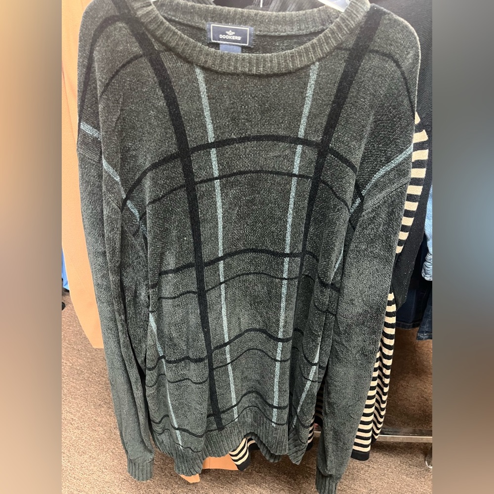 Dockers Black Stripe Sweater Mens Pullover Size L Soft